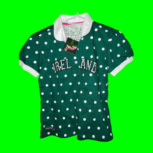 Nwot Lansdowne Girl’s polo shirt Ireland. Polka dot w appliqué lettering #HB